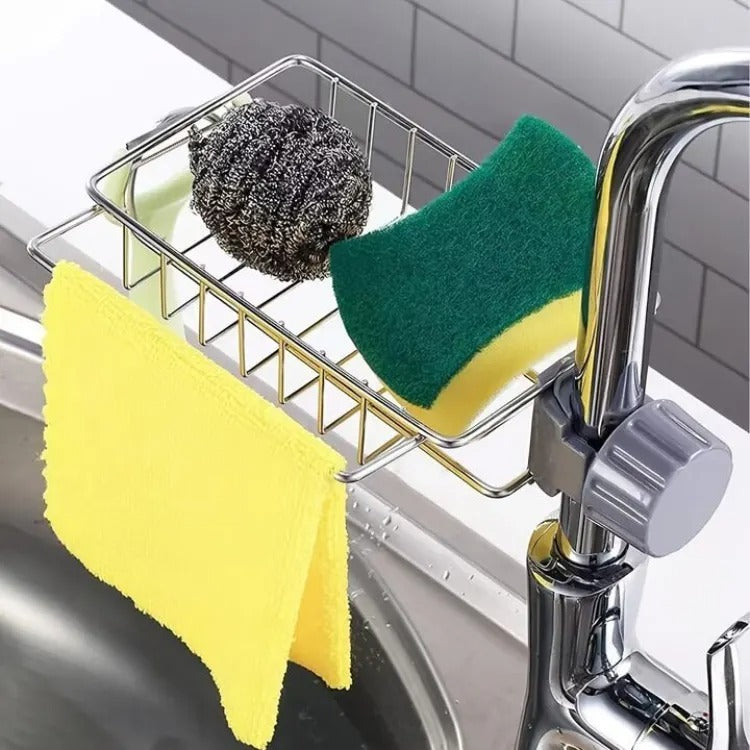Stainless Steel Faucet Sponge Holder | Kitchen Sink Organizer